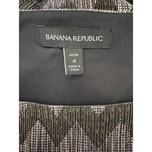 Banana Republic Chevron Metallic Gold Silver Mini Belted Party Dress,Size 4P,EUC - Picture 3 of 4